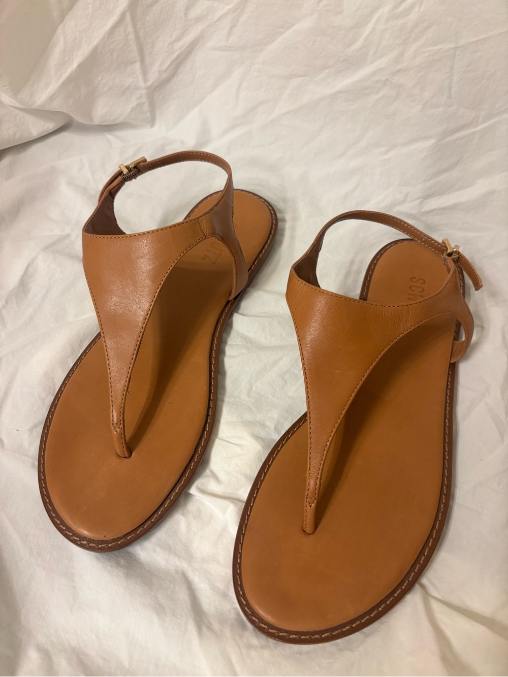 SCHUTZ Cognac Leather Thong Sandals | Size 10